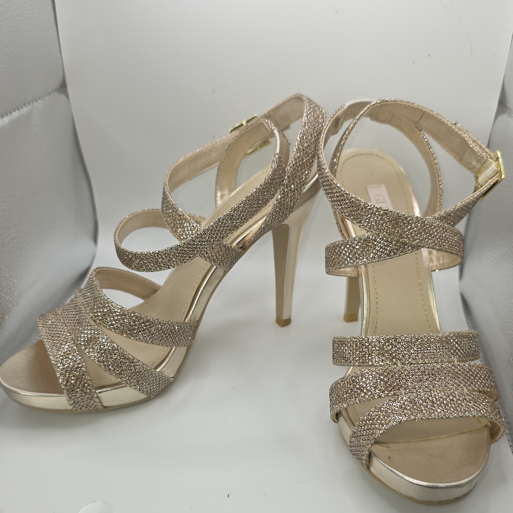 Glint Nordstrom Bp Champagne Glitter Heels 8m Gldesi-Fab Strappy Stilettosandals